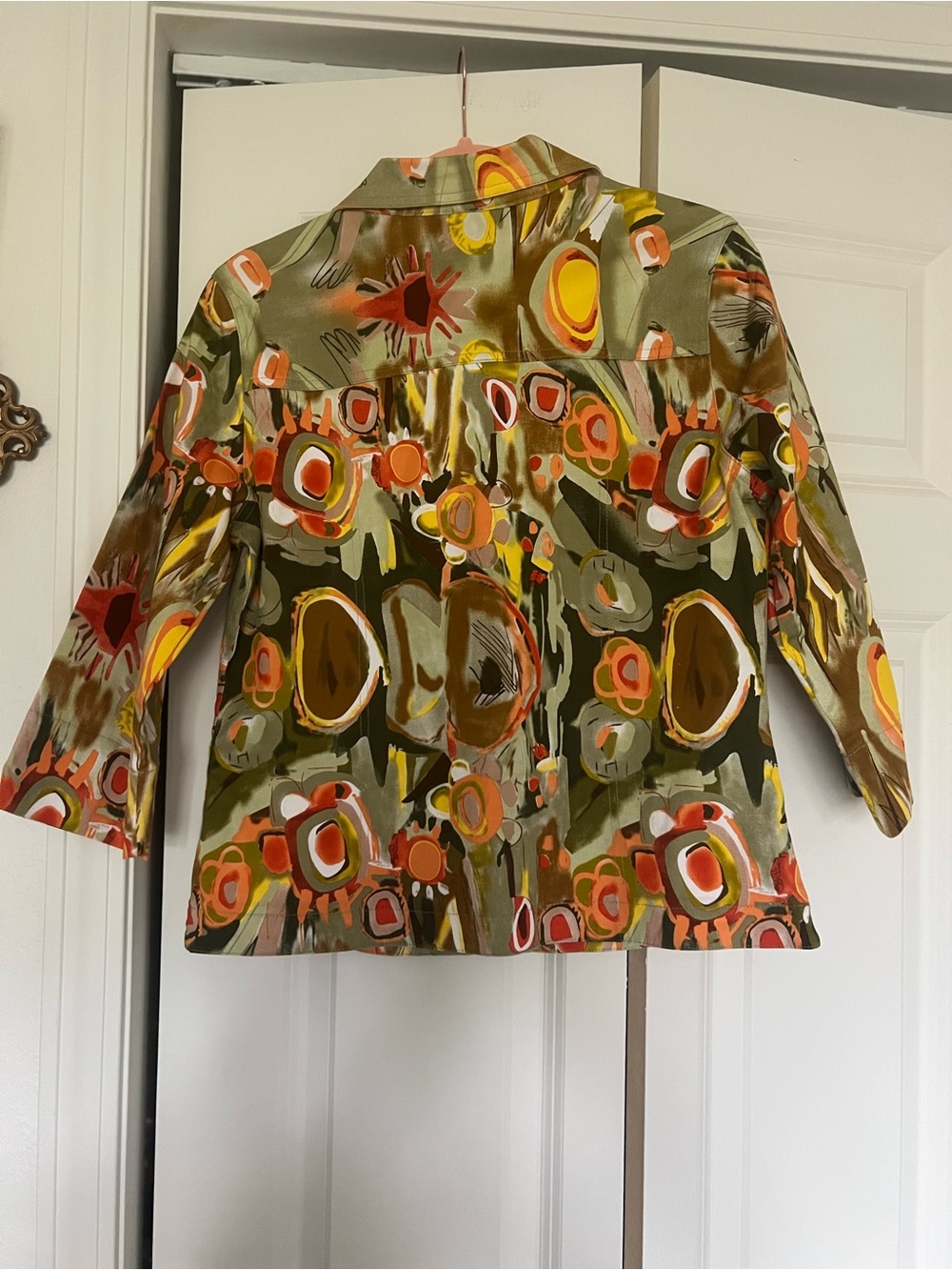 Kaktus Olive Multi Abstract Print Blazer with Orange & Yellow Accents